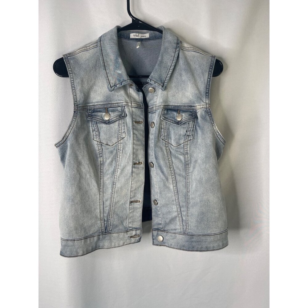 Tribal Jeans Light Wash Denim Vest Sleeveless Medium Cotton Blend